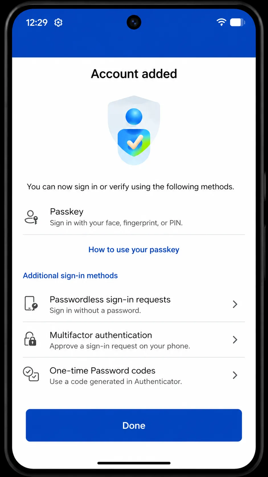 Final Android completion screen shown once device-bound passkey setup has finished
