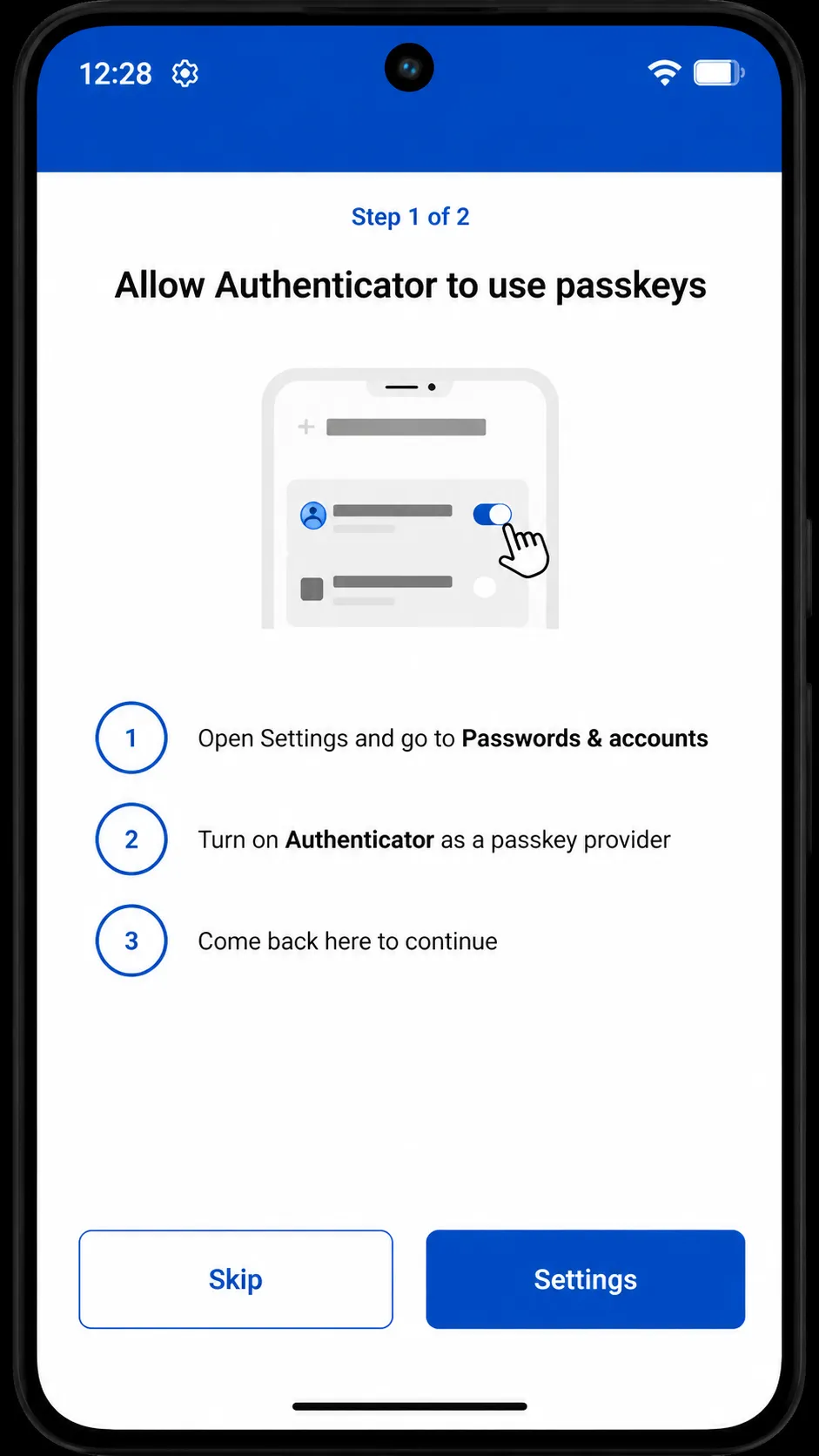 Microsoft Authenticator on Android confirming the passkey has been created and stored on the device