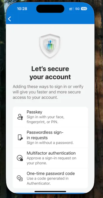 Microsoft Authenticator on iPhone introducing passkey, passwordless sign-in, multifactor authentication and one-time password options